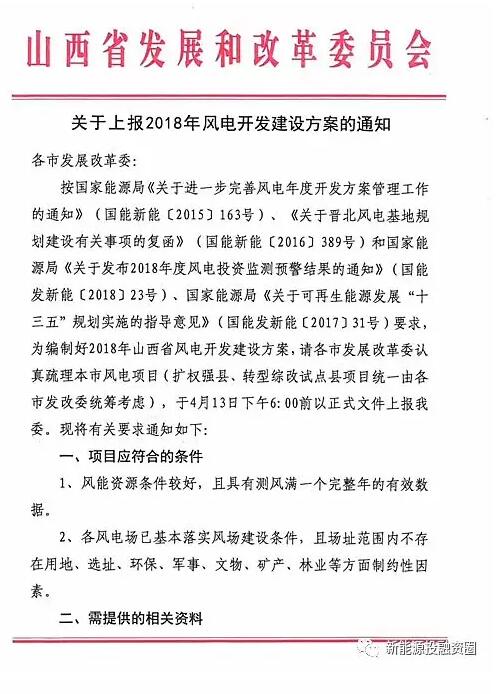 今日截止！山西發(fā)改委要求各市上報(bào)2018年風(fēng)電開發(fā)