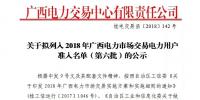 2018年廣西電力市場交易電力用戶準入公示名單(第六批)