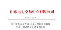 山東2018年9月份電力直接交易(雙邊協(xié)商)結(jié)果:成交電量132.38萬(wàn)兆瓦時(shí)