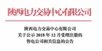 陜西電力交易中心發(fā)布了《關(guān)于公示2018年12月受理注冊(cè)的售電公司相關(guān)信息的公告》